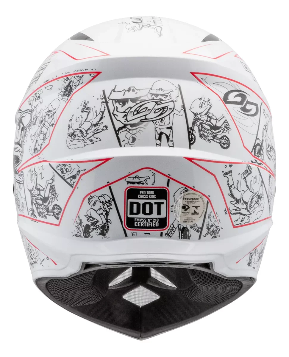 Capacete Pro Tork Cross Infantil Cartoon Racing Branco/Vermelho